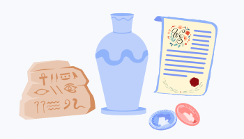 Antiquities collection showing ancient artefacts with provenance documentation